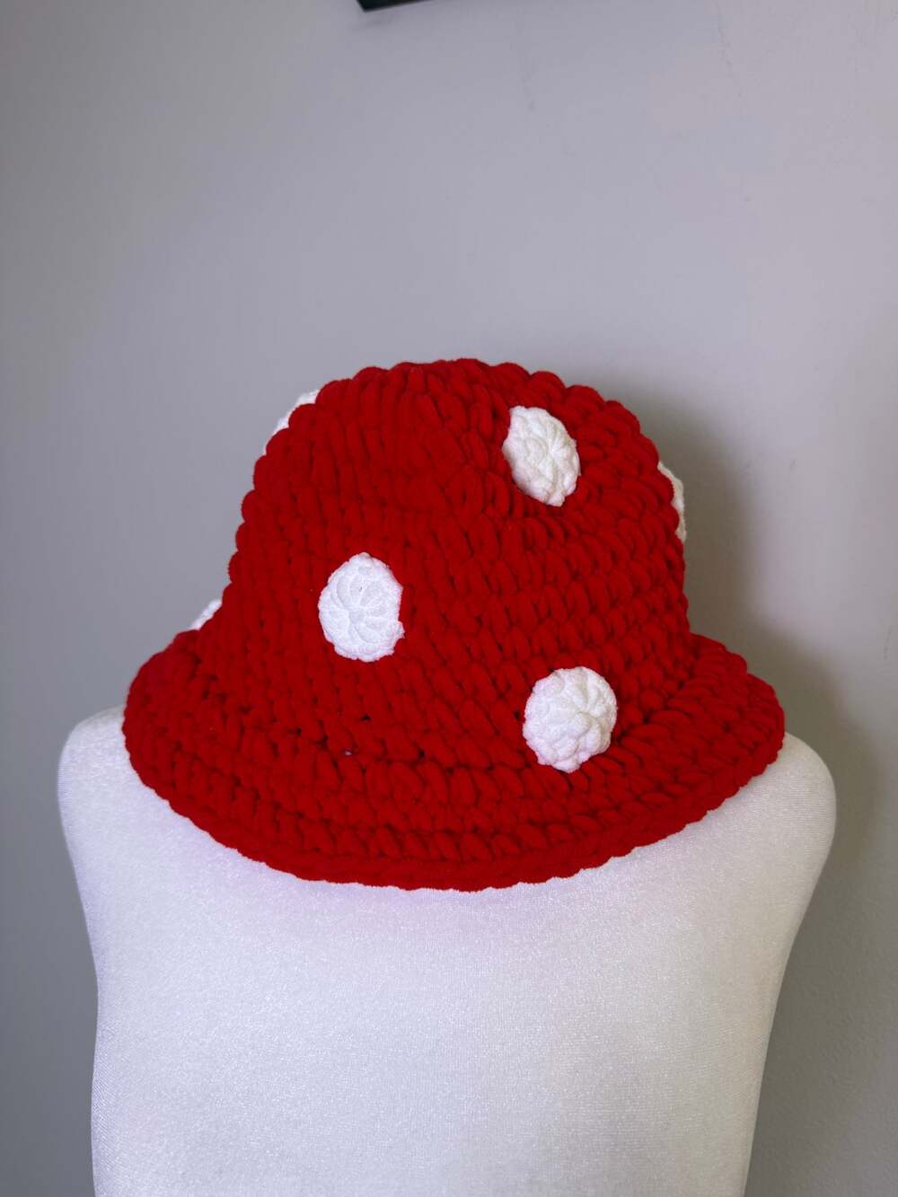 Red White Mushroom Crochet Bucket Hat Chunky Plush Fairycore Cottagecore